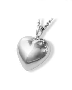 Bijou pendentif cinéraire en argent (925) « Cœur » avec empreintes de pattes