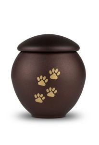 Urne-animal brun avec impression de pattes or
