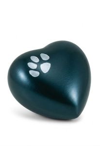 Urne funéraire animal en laiton « Cœur avec patte » bleu