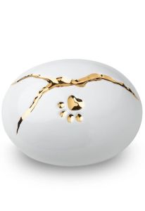 Urne-animal blanc « Kintsugi » avec empreinte de patte