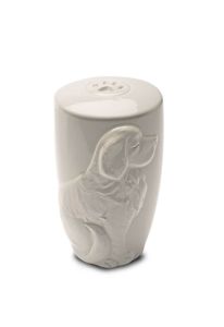 Urne-chien en porceleine blanc avec empreinte de patte