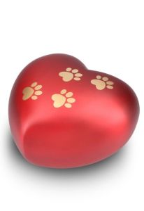 Urne pour animal en forme de cœur rouge mat avec empreintes, différentes tailles