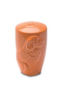 Urne-chien en porceleine orange avec empreinte de patte