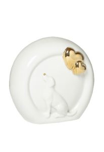 Urne pour chien blanc avec deux cœurs d'or
