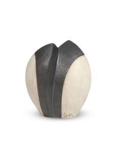Petite Urne Funéraire en céramique noire et blanc « Fleur de Lotus »