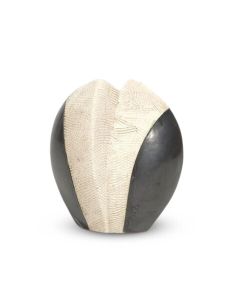 Petite Urne Funéraire en céramique blanc et noir « Fleur de Lotus »