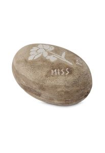 Plaque funéraire beige avec fleur « Miss you »