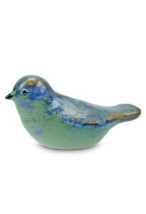 Mini-urne en céramique « Oiseau » bleu/vert