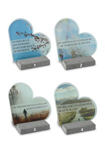 Plaque funéraire cœur en verre avec différents thèmes