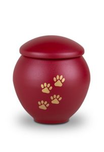 Urne-animal rouge avec impression de pattes or