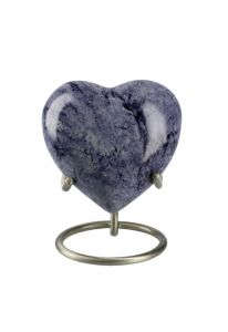 Petite urne cinéraire cœur 'Elegance' aspect pierre naturelle violet (avec support)