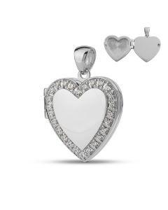 Médaillon de coeur en argent (925) pour photo et cendres bordée de zirkonia zirkonia