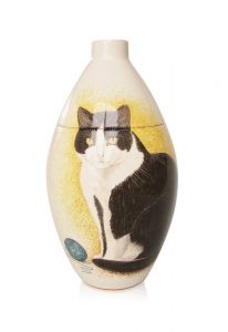 Mini-urne peinte à la main Chat noir/blanc
