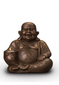 Petite Urne Funéraire en Céramique bronze 'Bouddha' avec Bougeoir / Bougie
