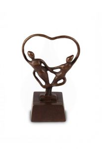 Sculpture mini-urne en bronze 'Couple en coeur'