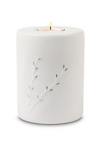 Mini urne pour cendres en céramique 'Rondo' avec bougeoir blanc