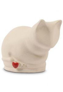 Urne pour cendres de chat en céramique faite à la main avec cœur – blanche