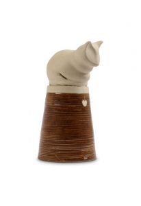 Urne funéraire pour chat en céramique faite à la main avec cœur – marron