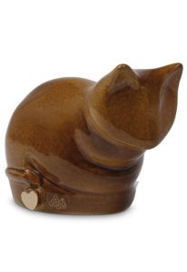 Urne funéraire pour chat en céramique faite main avec petit cœur - brune