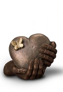 Petite Urne Funéraire en céramique bronze 'Dans mon coeur' | bronze et gris argent