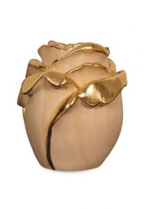 Urne funéraire en forme de rose en bois de pin avec accents dorés