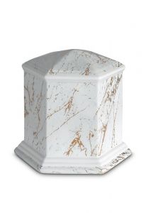 Urne funéraire en porcelaine 'Esagono' | Marbre de Carrare avec veines dorées