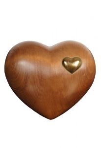 Urne funéraire en bois en forme de cœur – teinté foncé avec petit cœur doré