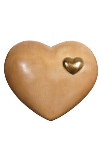 Urne funéraire en bois en forme de cœur – teinté clair avec petit cœur doré