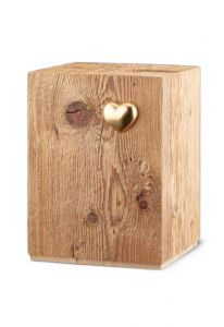 Urne funéraire 'Silenzio' en vieux bois avec cœur d'or l SOLDES