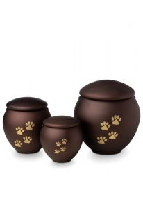 Urne-animal brun avec impression de pattes or