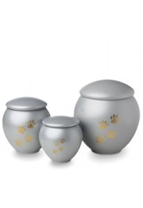 Urne-animal gris clair avec impression de pattes or