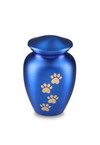 Urne funéraire pour animal bleu mat avec empreintes dorées, différentes tailles
