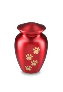 Urne funéraire pour animal rouge mat avec empreintes dorées, différentes tailles