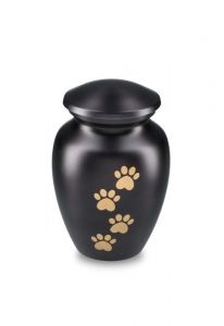 Urne funéraire pour animal noir mat avec empreintes dorées, différentes tailles