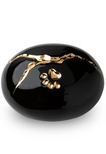 Urne-animal noir 'Kintsugi' avec empreinte de patte