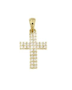 Pendentif mémoire en 14 carat or jaune 'Croix' avec zirconium