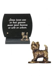 Plaque commémorative avec petit chien en bronze