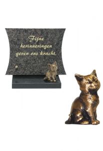 Plaque commémorative avec chat en bronze