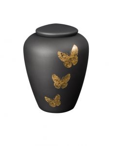 Urne funéraire en verre 'Papillons d'or' anthracite