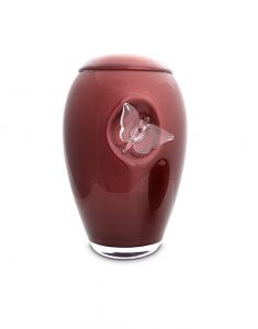 Urne en cristal avec papillon rouge Bordeaux