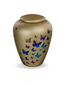 Urne funéraire en verre avec papillons - symbole de transformation et de liberté