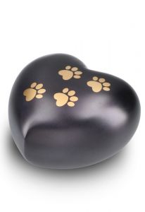 Urne pour animal en forme de cœur noir mat avec empreintes, différentes tailles