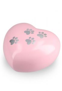 Urne pour animal en forme de cœur rose avec empreintes, différentes tailles