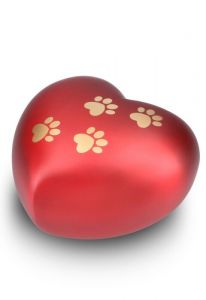 Urne pour animal en forme de cœur rouge mat avec empreintes, différentes tailles