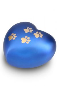 Urne pour animal en forme de cœur bleu mat avec empreintes, différentes tailles