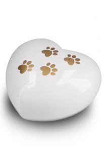 Urne pour animal en forme de cœur blanc avec empreintes, différentes tailles