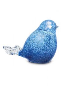 Mini-urne en verre cristal 'Oiseau' bleu / blanc