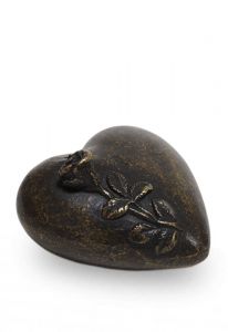Mini-urne funéraire en bronze 'Coeur avec branche de rose'