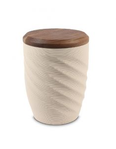 Urne funéraire en céramique 'Twist' beige avec couvercle en noyer
