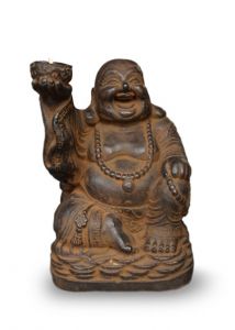 Bouddha souriant en bronze avec bougie